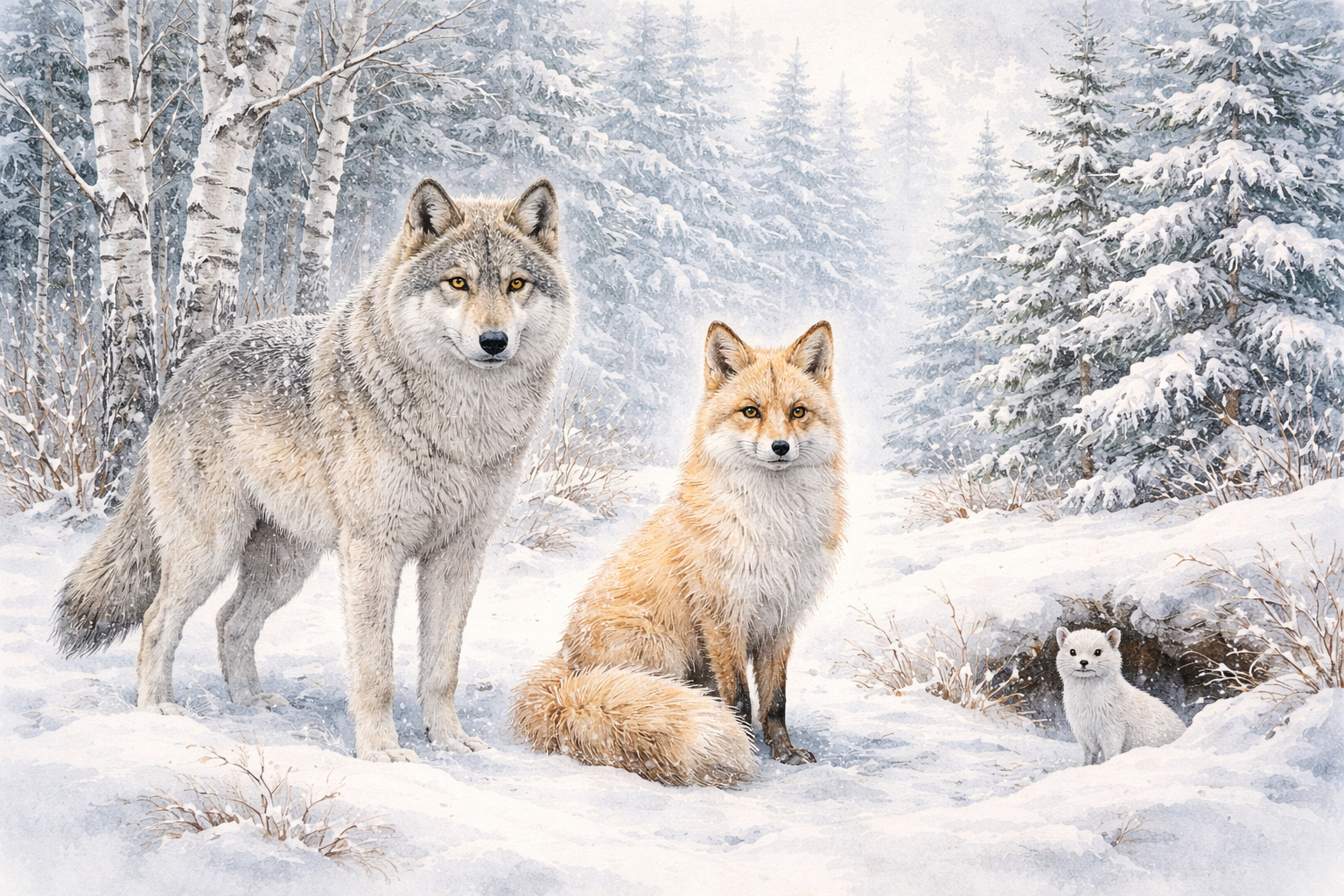 3033 Arbres - Loup Renard Belette